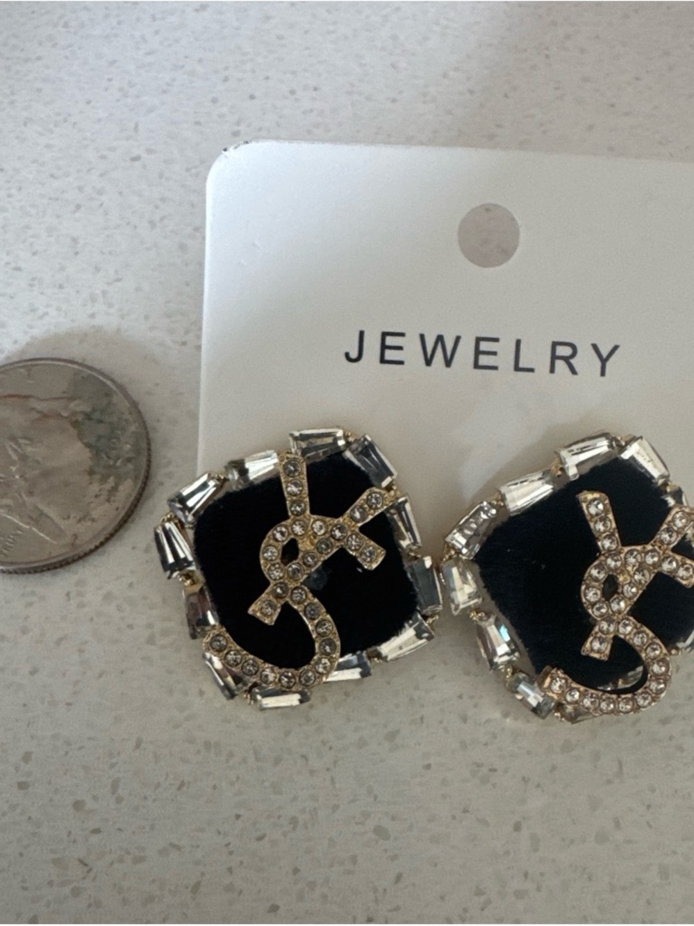 Crystal Stud Earrings - Black and silver